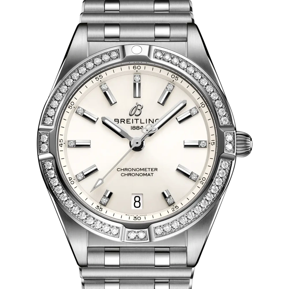 Breitling Chronomat 32, 32 mm, stainless steel (gem-set), white dial