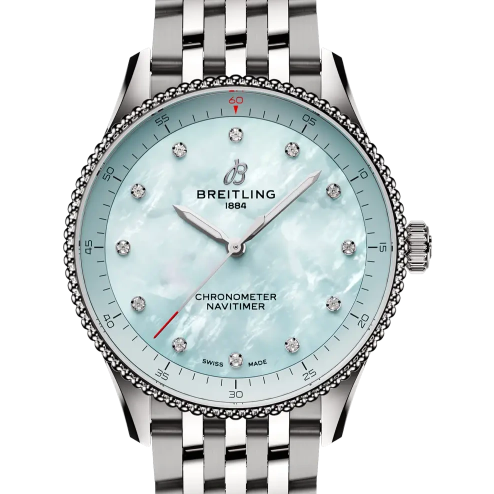Breitling Navitimer 32, 32 mm, stainless steel, blue mother-of-pearl dial