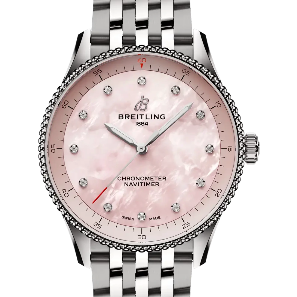 Breitling Navitimer 32, 32 mm, stainless steel, pink mother-of-pearl dial