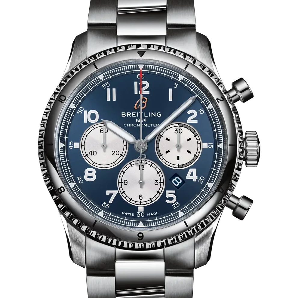 Breitling Aviator 8 B01 Chronograph 43, 43 mm, stainless steel, blue dial
