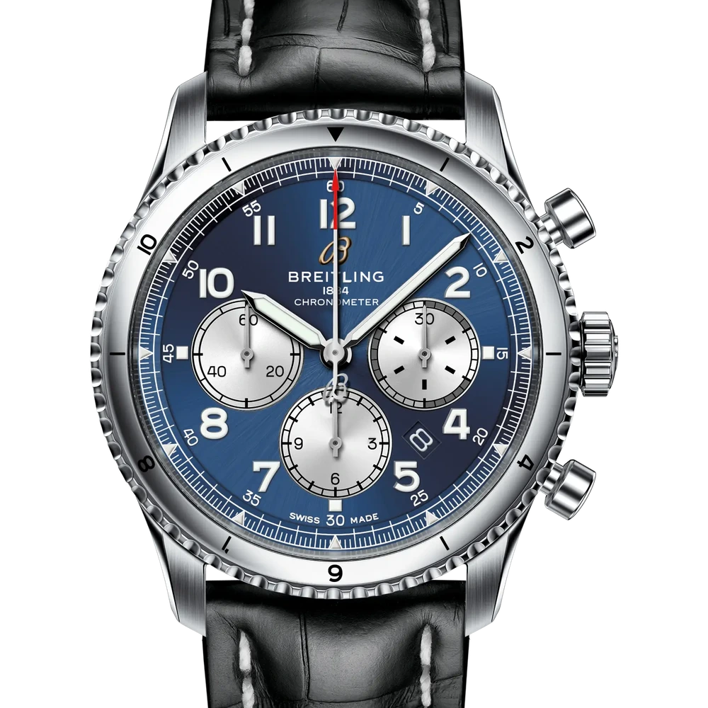 Breitling Aviator 8 B01 Chronograph 43, 43 mm, stainless steel, blue dial