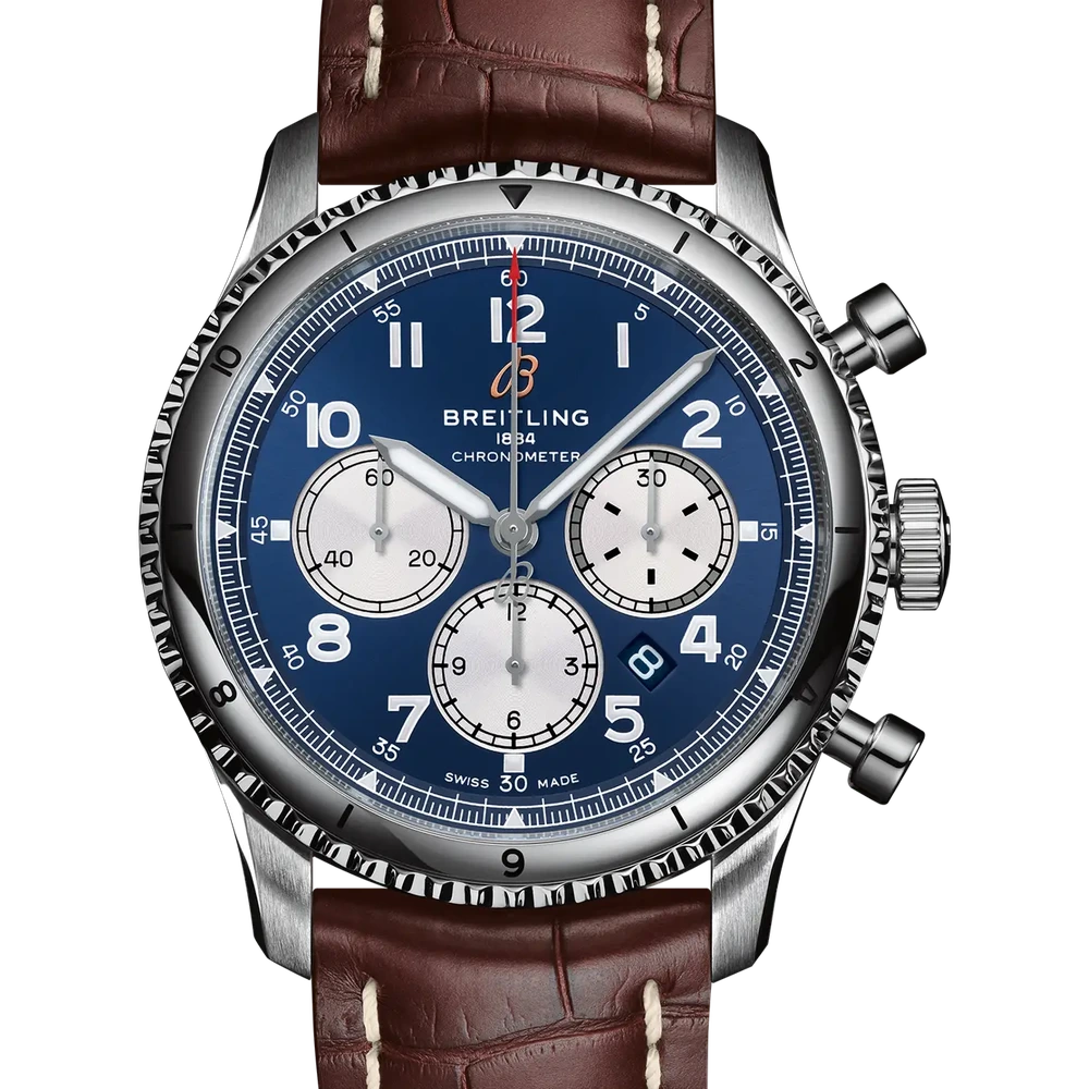 Breitling Aviator 8 B01 Chronograph 43, 43 mm, stainless steel, blue dial