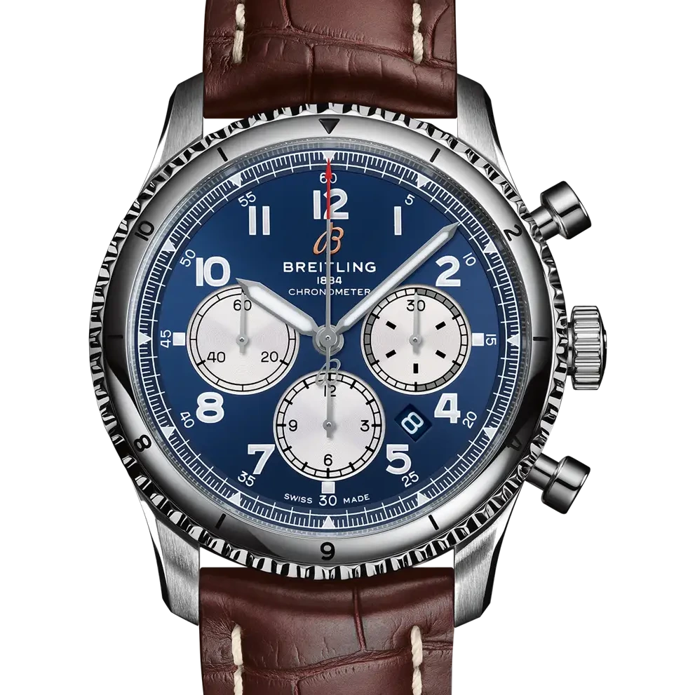 Breitling Aviator 8 B01 Chronograph 43, 43 mm, stainless steel, blue dial