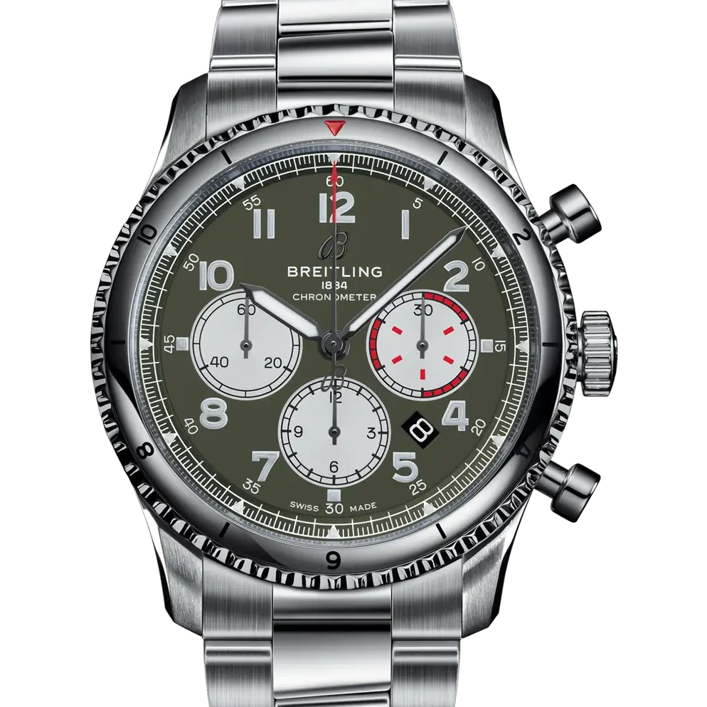 Breitling Aviator 8 B01 Chronograph 43 Curtiss Warhawk, 43 mm, stainless steel, green dial