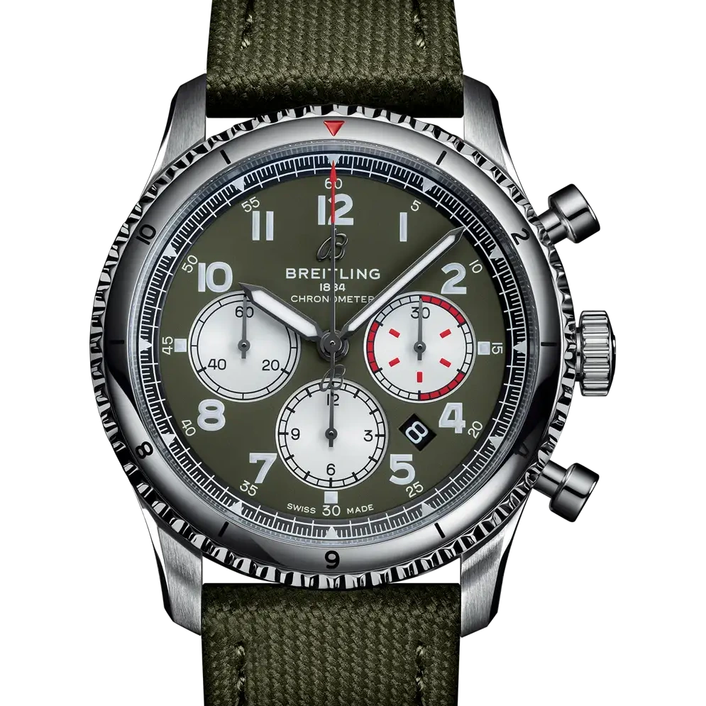 Breitling Aviator 8 B01 Chronograph 43 Curtiss Warhawk, 43 mm, stainless steel, green dial