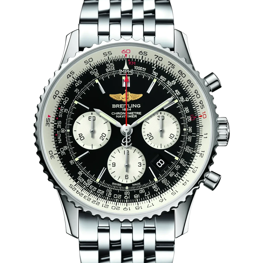 Breitling Navitimer B01 Chronograph 43, 46 mm, stainless steel, black dial