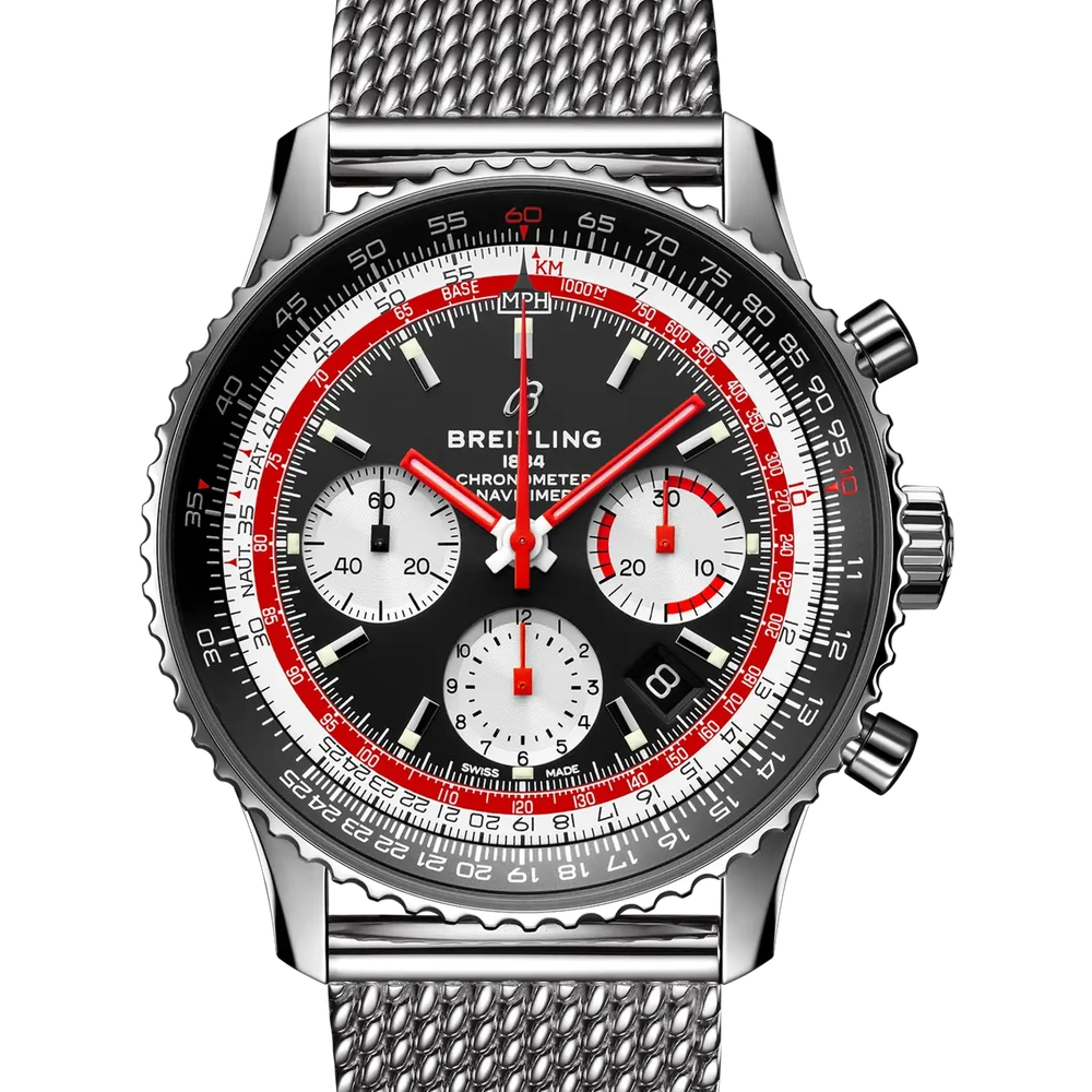 Breitling Navitimer B01 Chronograph 43 Swissair, 43 mm, stainless steel, black dial