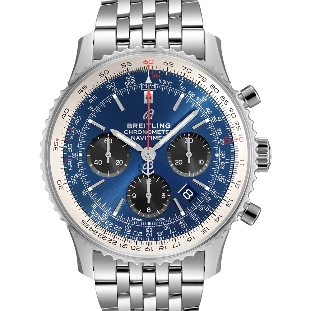 Breitling Navitimer B01 Chronograph 43, 43 mm, stainless steel, blue dial