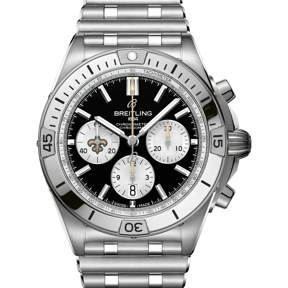 Breitling Chronomat B01 42 NFL New Orleans Saints Edition, 42 mm, stainless steel, black dial