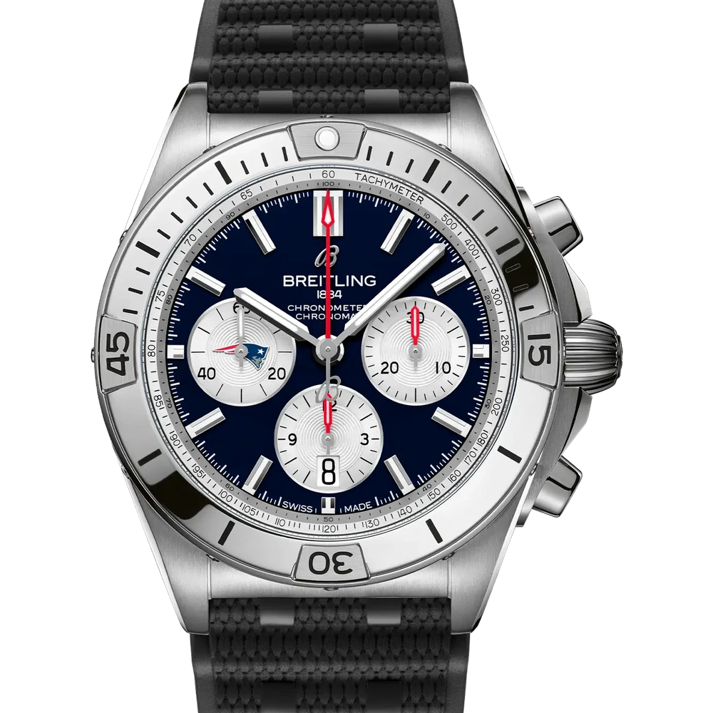 Breitling Chronomat B01 42 NFL New England Patriots Edition, 42 mm, stainless steel, blue dial