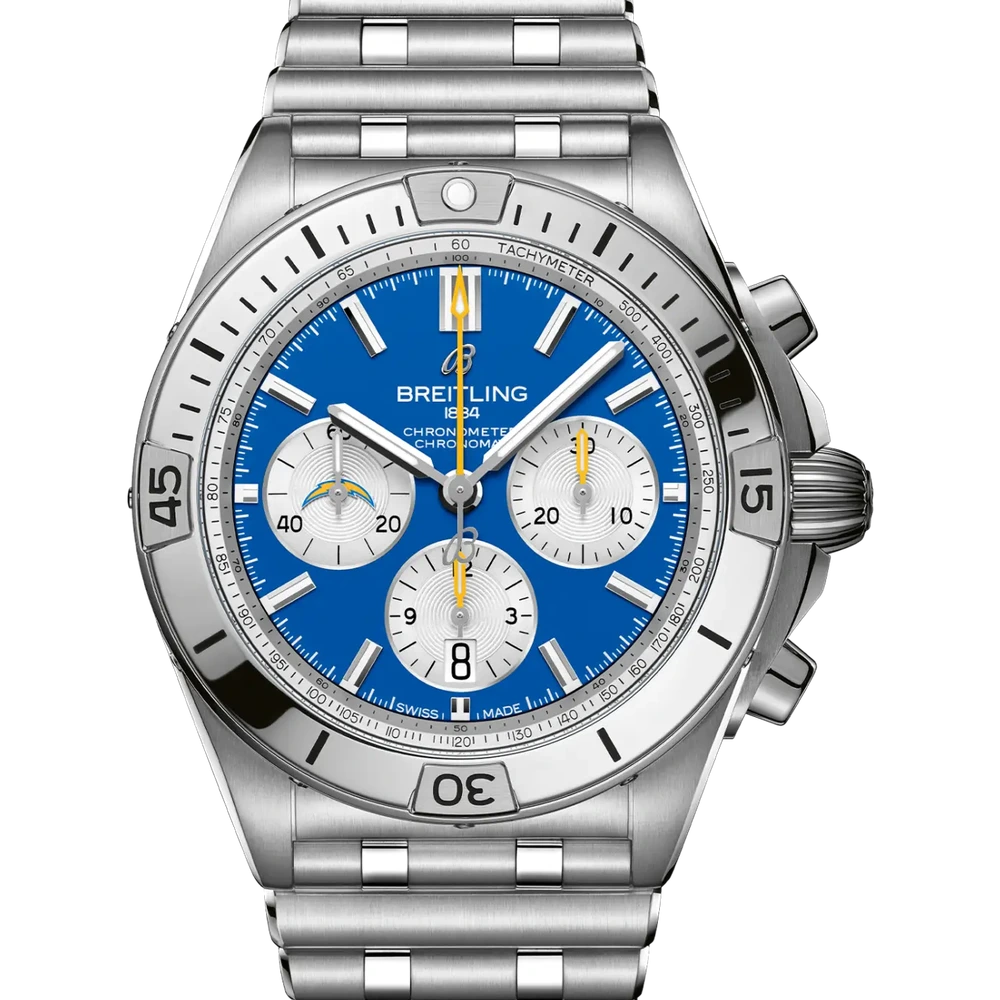 Breitling Chronomat B01 42 NFL Los Angeles Chargers Edition, 42 mm, stainless steel, blue dial