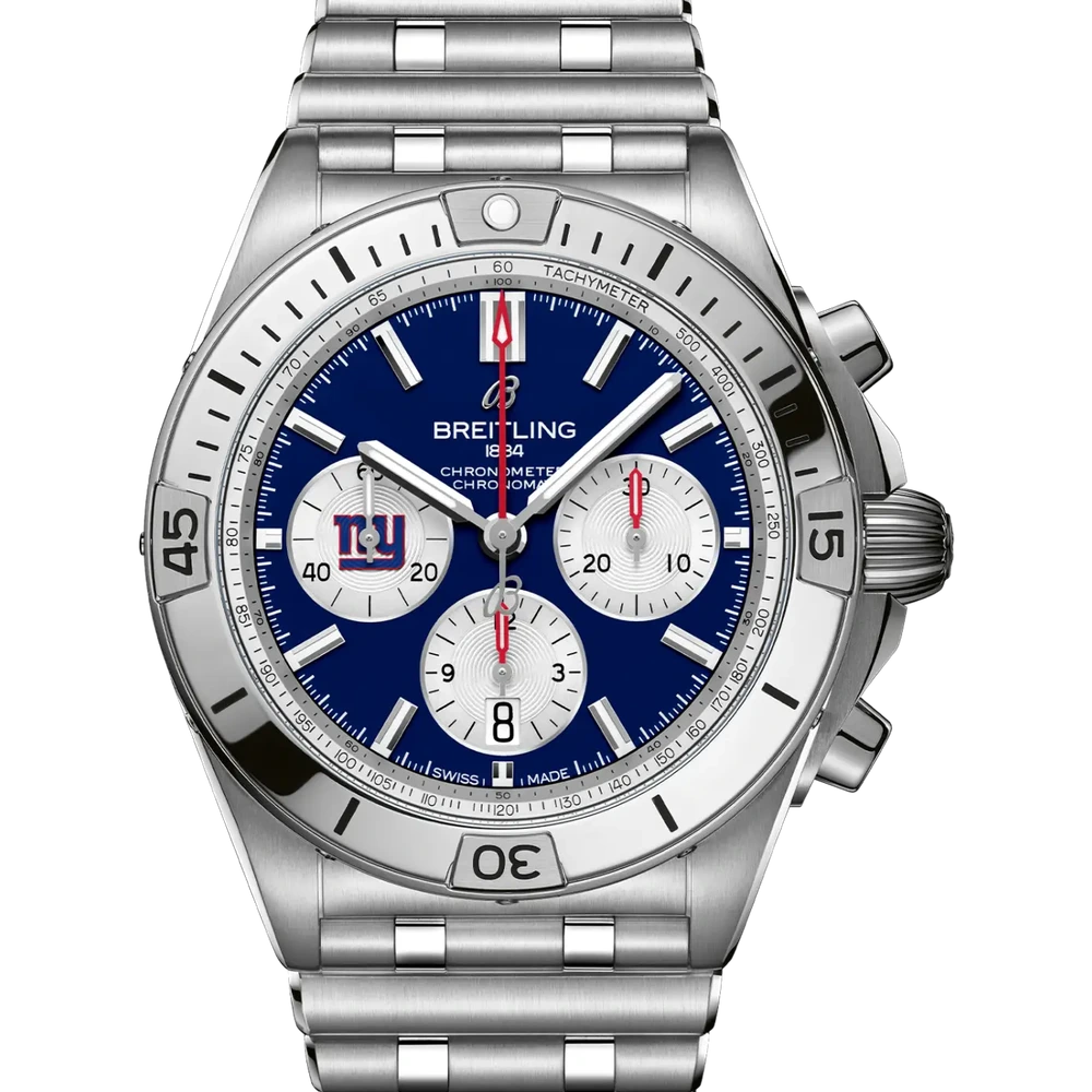 Breitling Chronomat B01 42 NFL New York Giants Edition, 42 mm, stainless steel, blue dial