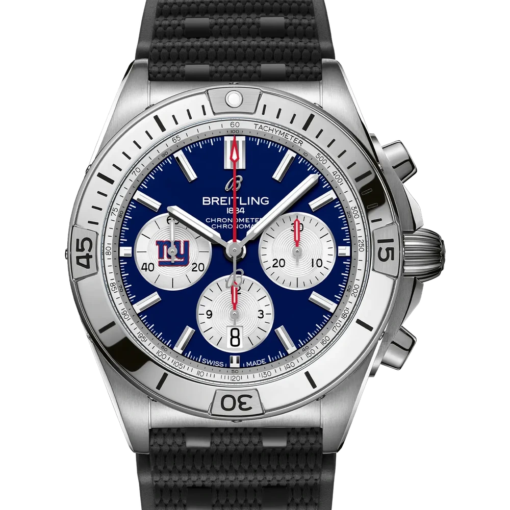 Breitling Chronomat B01 42 NFL New York Giants Edition, 42 mm, stainless steel, blue dial
