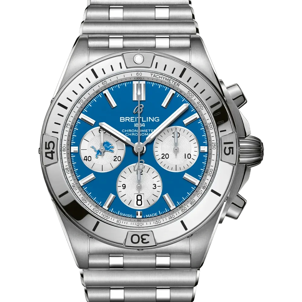 Breitling Chronomat B01 42 NFL Detroit Lions Edition, 42 mm, stainless steel, blue dial