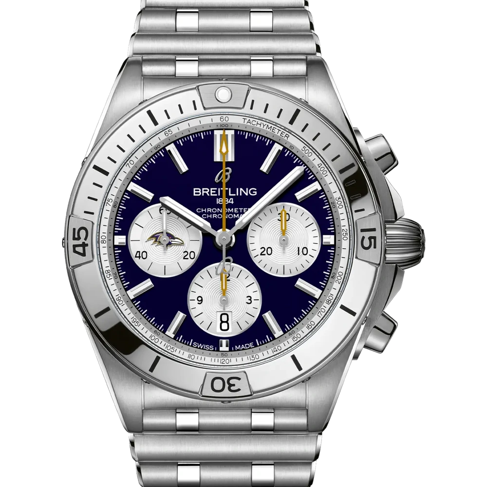 Breitling Chronomat B01 42 NFL Baltimore Ravens Edition, 42 mm, stainless steel, purple dial