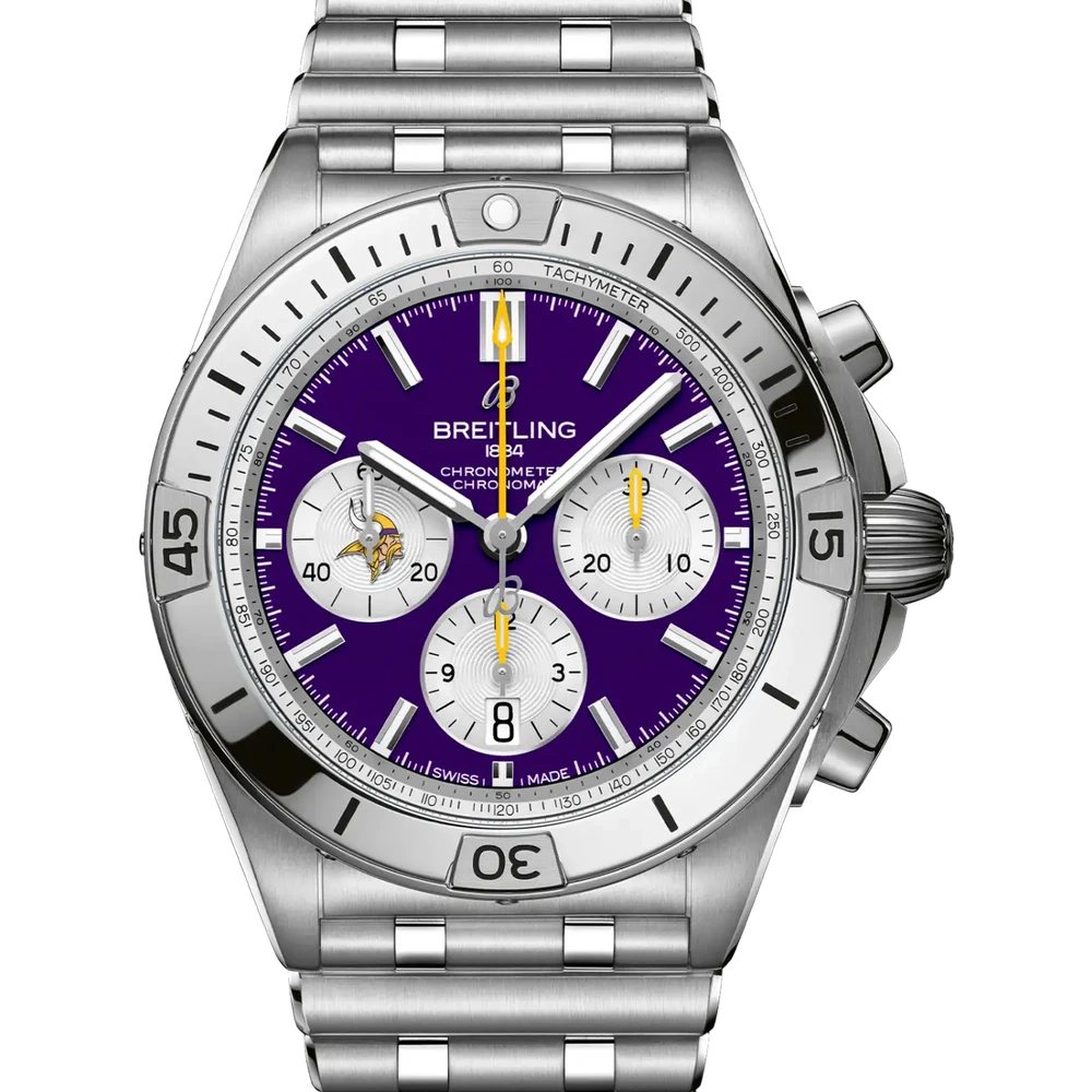 Breitling Chronomat B01 42 NFL Minnesota Vikings Edition, 42 mm, stainless steel, purple dial