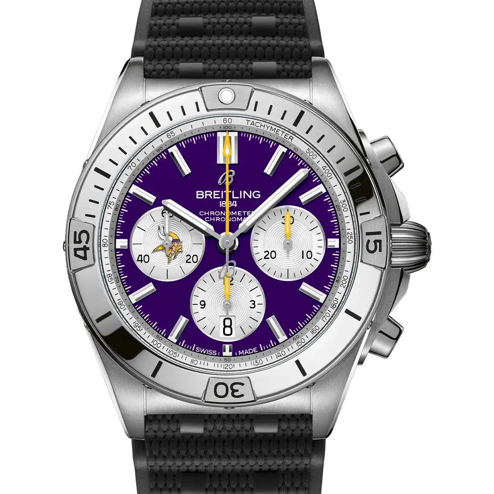 Breitling Chronomat B01 42 NFL Minnesota Vikings Edition, 42 mm, stainless steel, purple dial