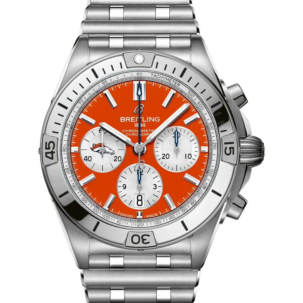 Breitling Chronomat B01 42 NFL Denver Broncos Edition, 42 mm, stainless steel, orange dial