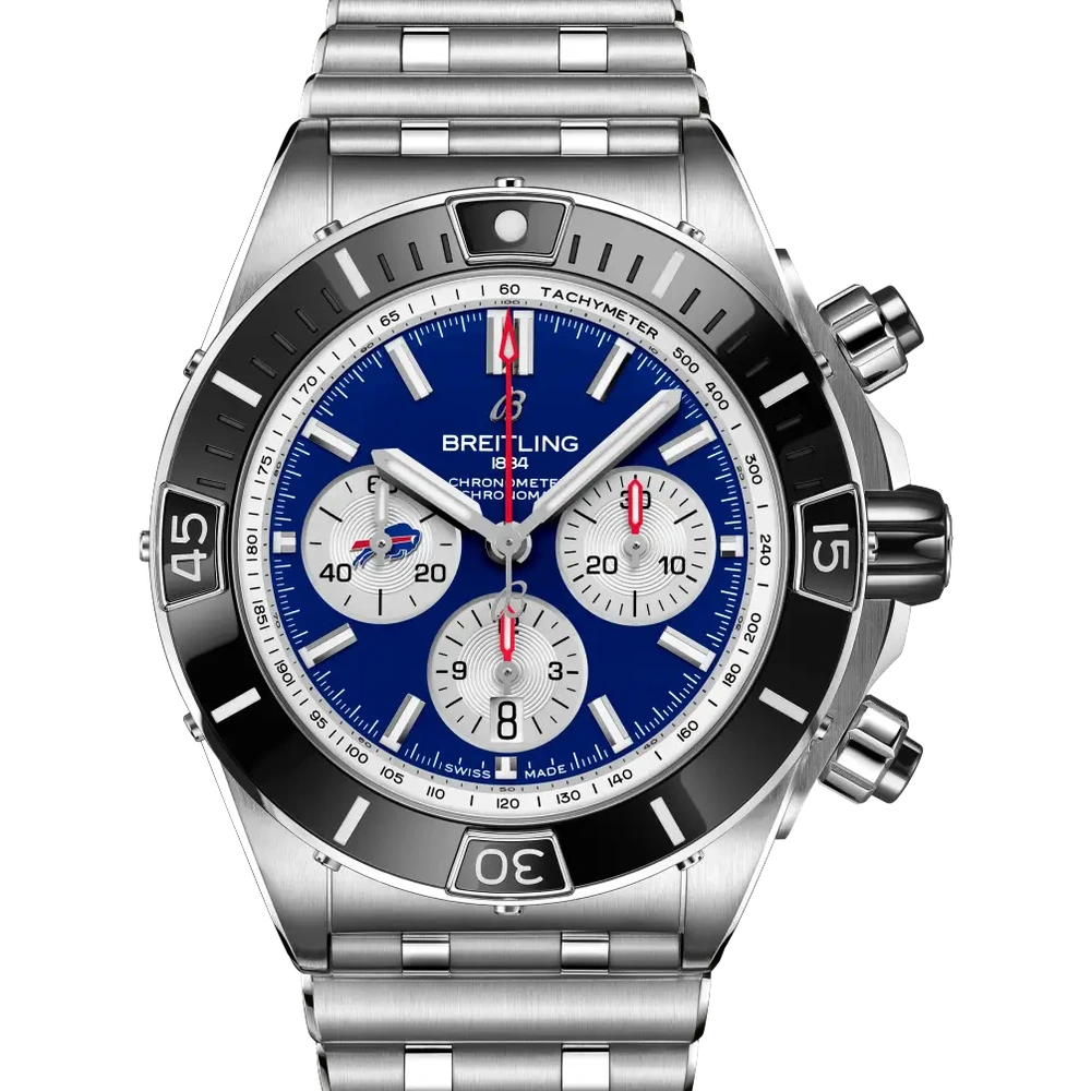 Breitling Super Chronomat B01 Chronograph 44 NFL Buffalo Bills Edition, 44 mm, stainless steel, blue dial