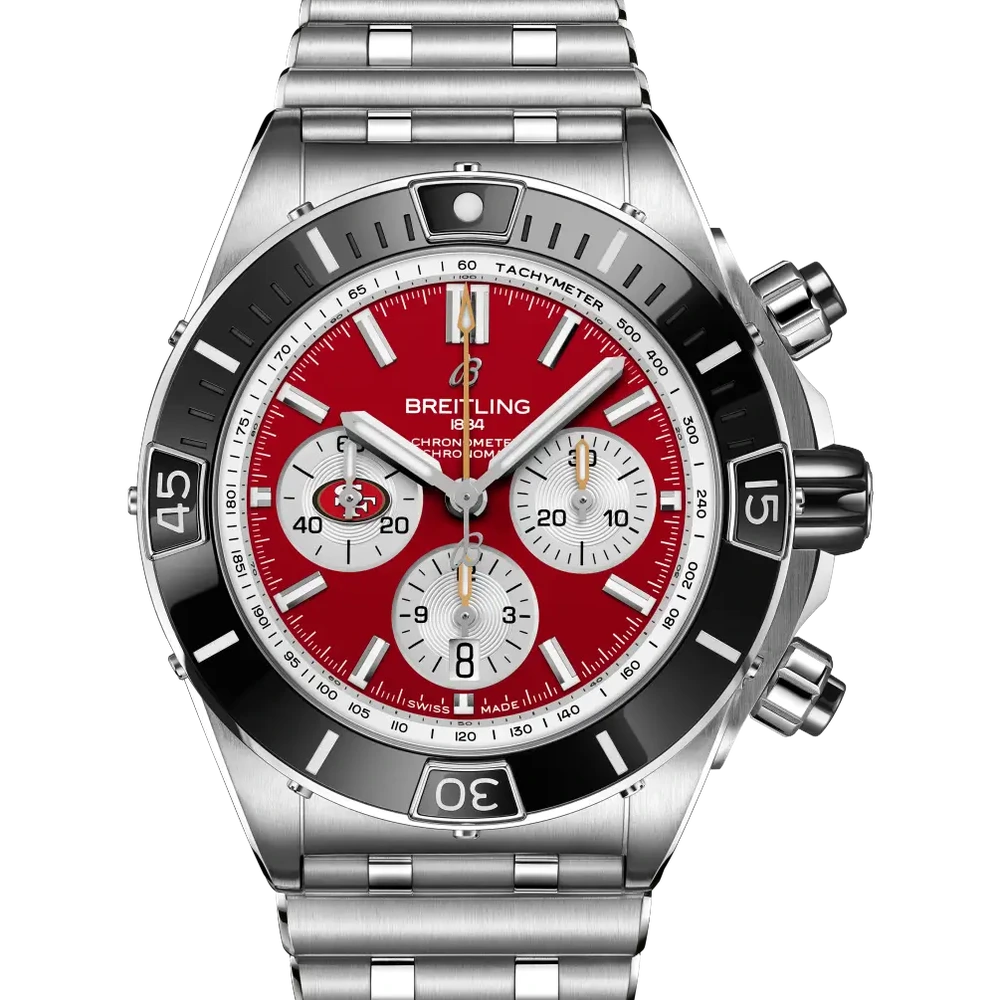 Breitling Super Chronomat B01 Chronograph 44 NFL San Francisco 49ers, 44 mm, stainless steel, red dial