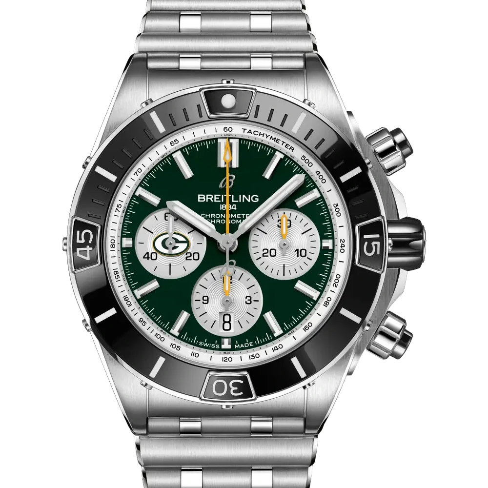 Breitling Super Chronomat B01 Chronograph 44 NFL Green Bay Packers, 44 mm, stainless steel, green dial
