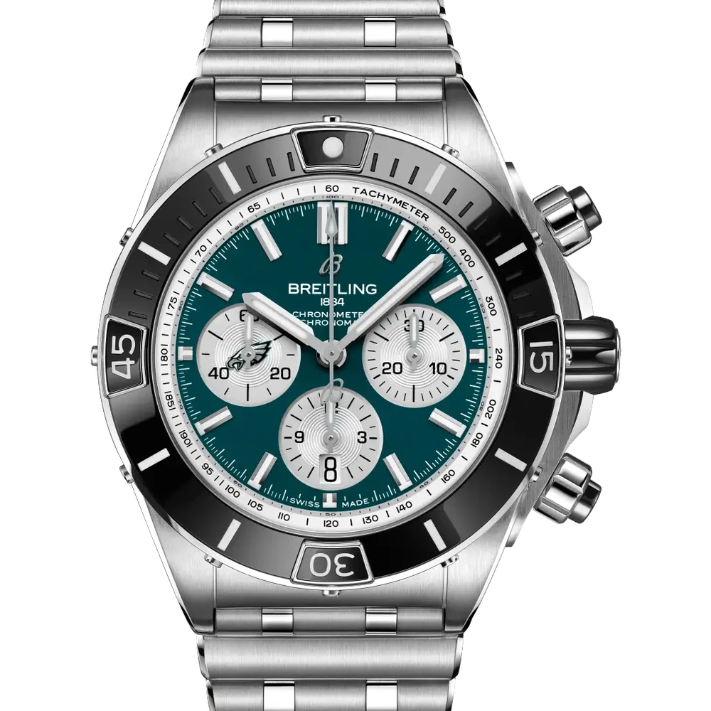 Breitling Super Chronomat B01 Chronograph 44 NFL Philadelphia Eagles, 44 mm, stainless steel, green dial