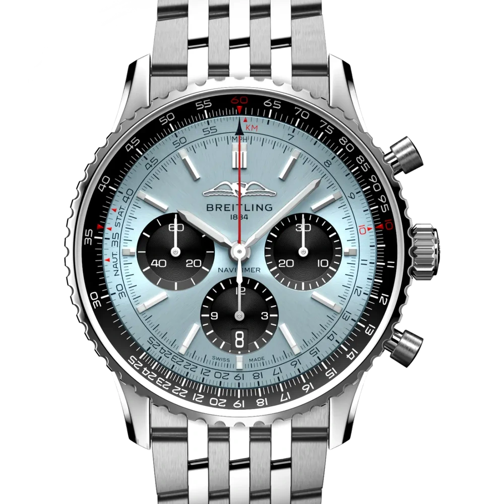 Breitling Navitimer B01 Chronograph 43, 43 mm, stainless steel, ice blue dial
