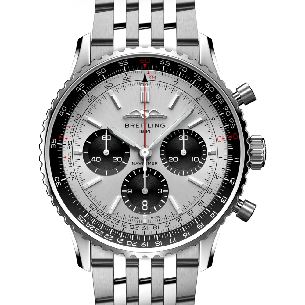 Breitling Navitimer B01 Chronograph 43, 43 mm, stainless steel, silver dial