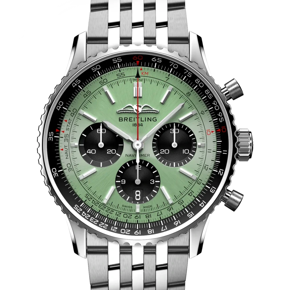 Breitling Navitimer B01 Chronograph 43, 43 mm, stainless steel, mint green dial