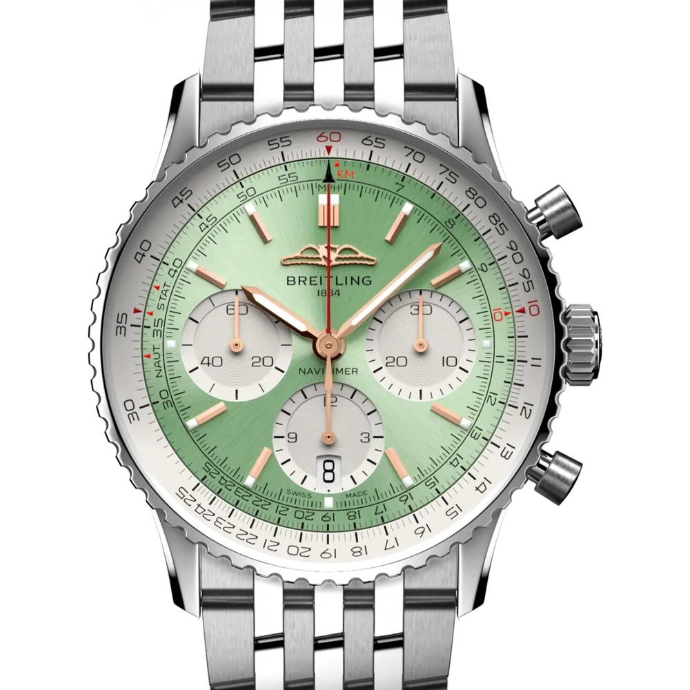 Breitling Navitimer B01 Chronograph 41, 41 mm, stainless steel, mint green dial