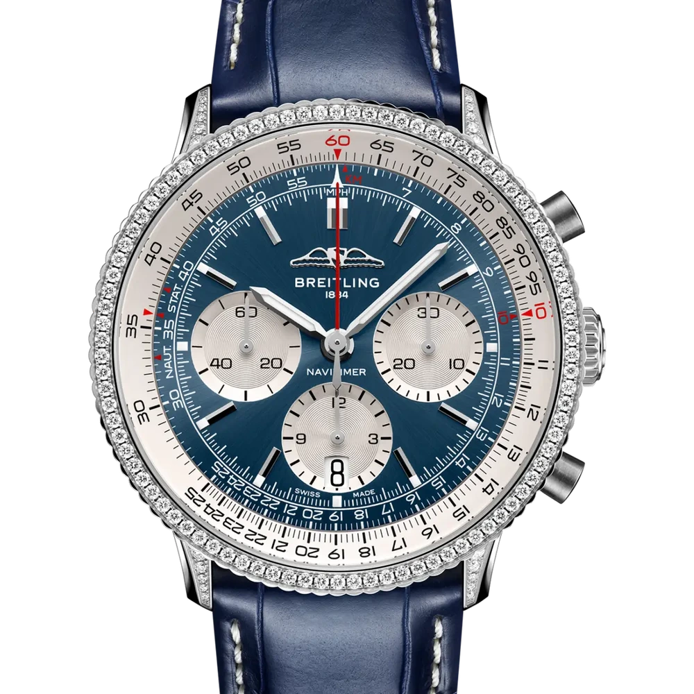 Breitling Navitimer B01 Chronograph 41, 41 mm, stainless steel (gem-set), blue dial