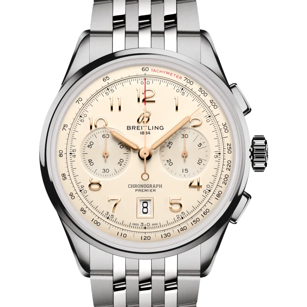 Breitling Premier B01 Chronograph 42, 42 mm, stainless steel, cream dial