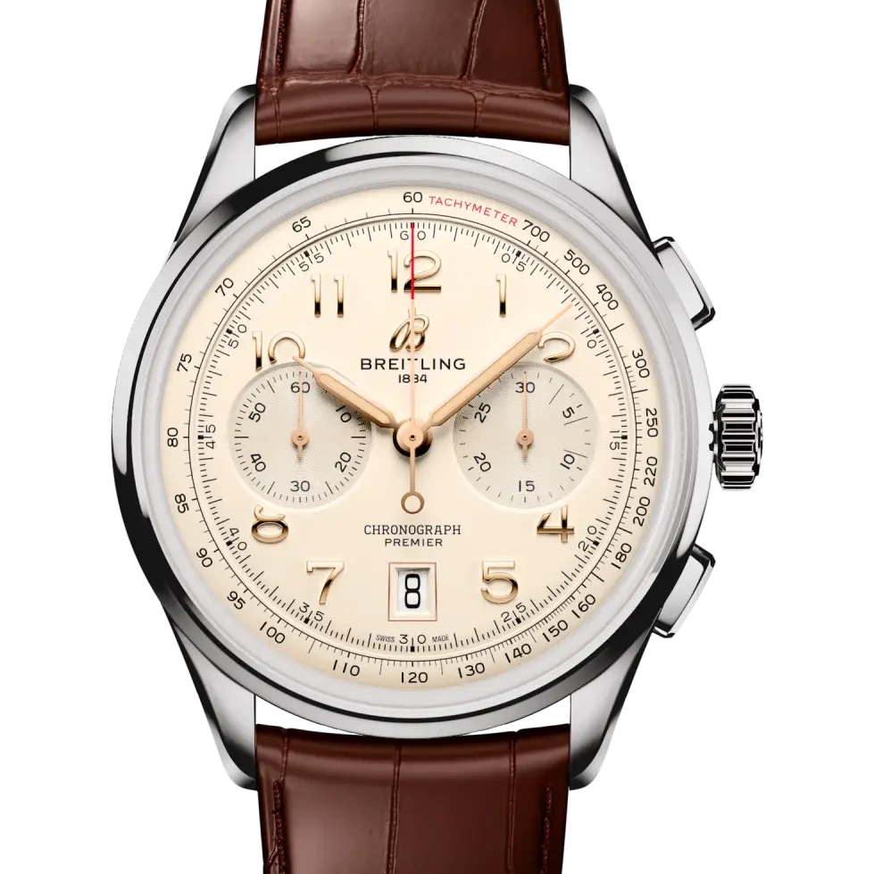 Breitling Premier B01 Chronograph 42, 42 mm, stainless steel, cream dial