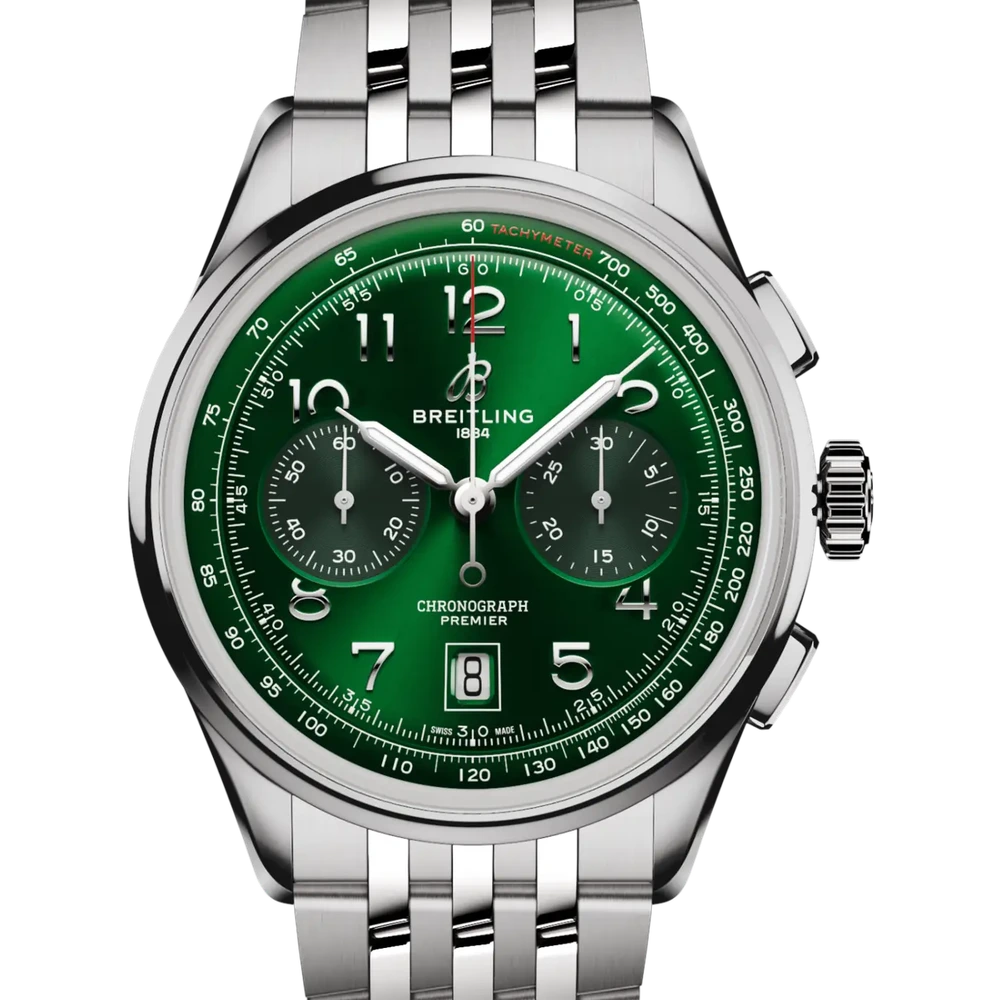 Breitling Premier B01 Chronograph 42, 42 mm, stainless steel, green dial