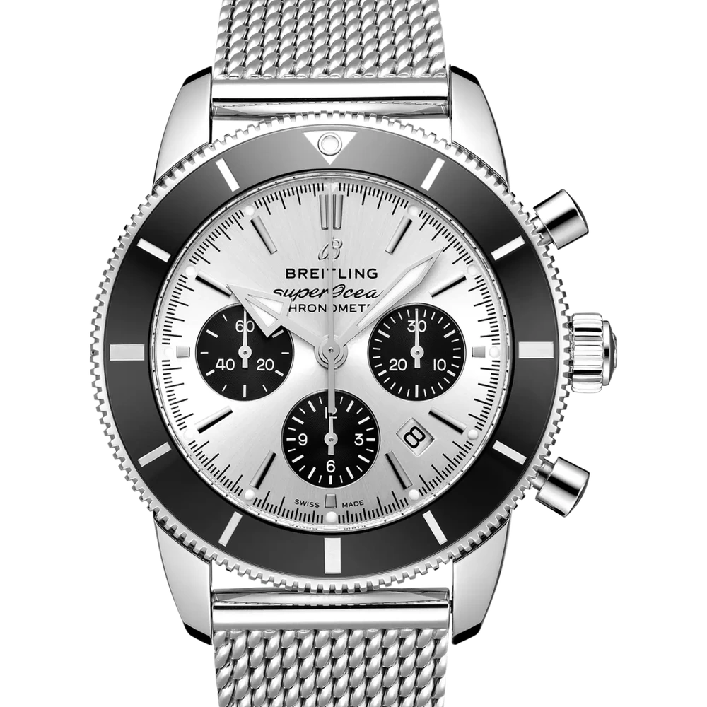 Breitling Superocean Heritage B01 Chronograph 44, 44 mm, stainless steel, silver dial