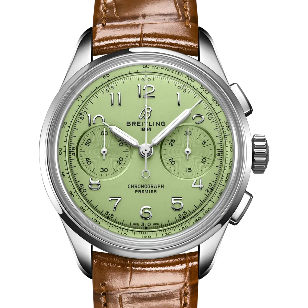 Breitling Premier B09 Chronograph 40, 40 mm, stainless steel, pistachio green dial