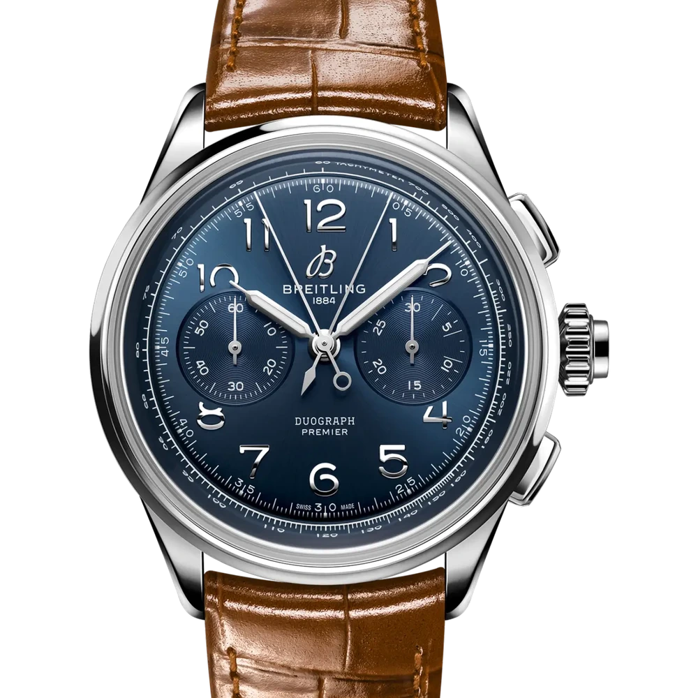Breitling Premier B15 Duograph 42, 42 mm, stainless steel, blue dial