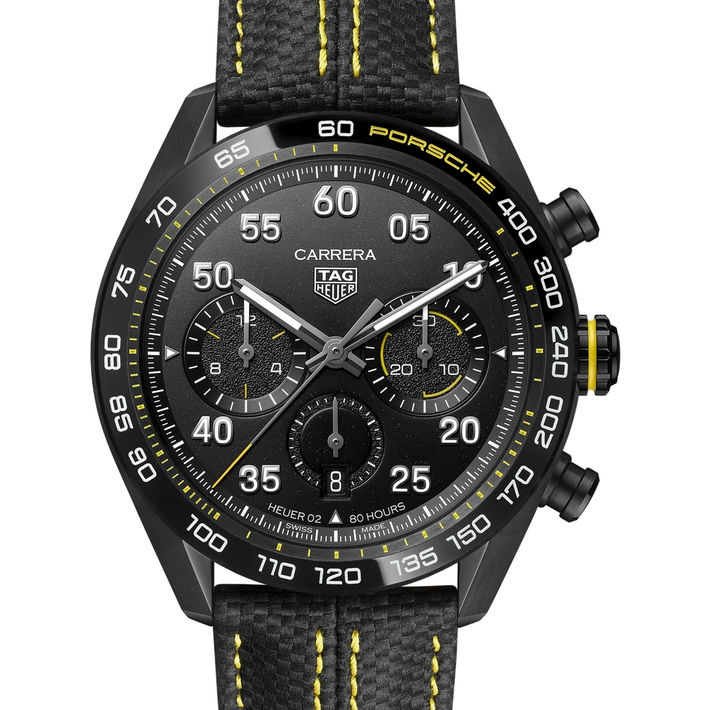 TAG Heuer Chronograph x Porsche Yellow Racing, Automatic, 44 mm, Steel coated with black DLC