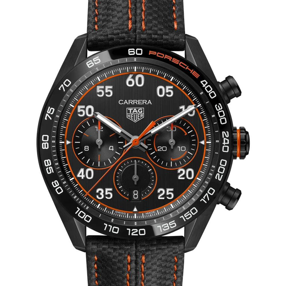 TAG Heuer Chronograph x Porsche Orange Racing, Automatic, 44 mm, Steel coated with black DLC