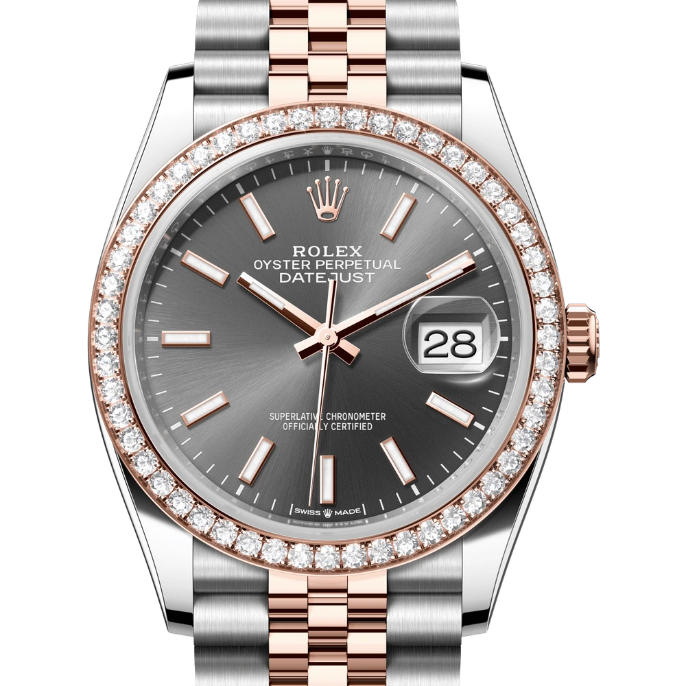 Rolex Datejust 36 Oyster, 36 mm, Oystersteel, Everose gold and diamonds Reference 126281RBR