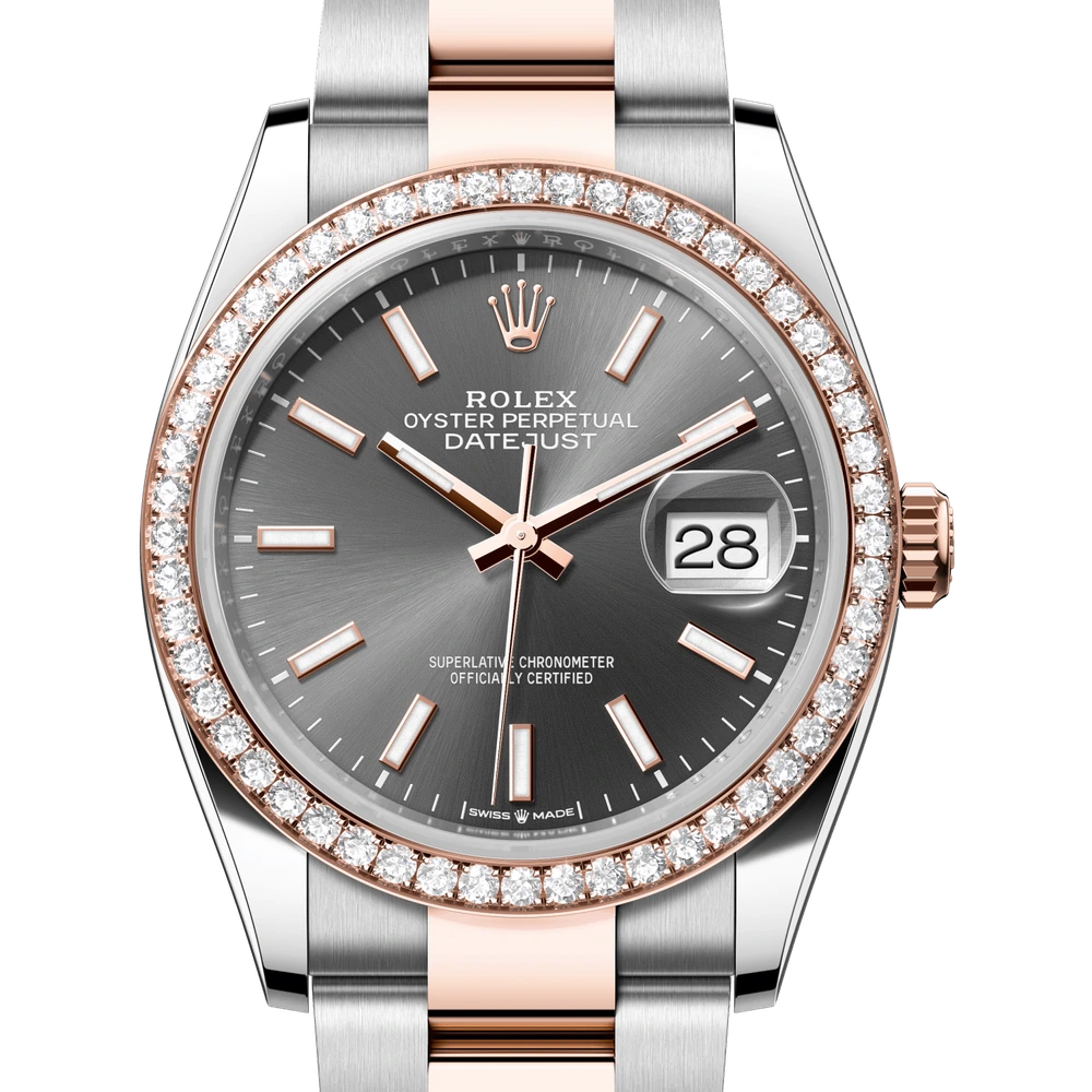 Rolex Datejust 36 Oyster, 36 mm, Oystersteel, Everose gold and diamonds Reference 126281RBR
