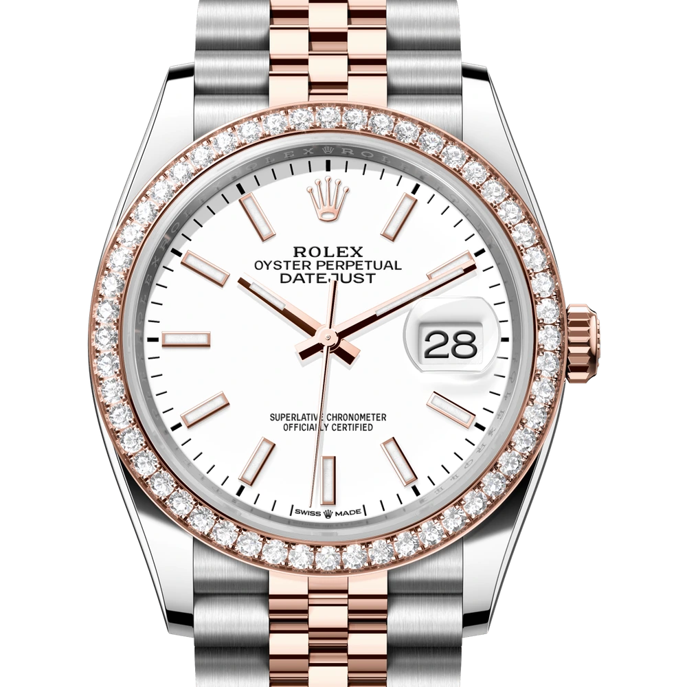 Rolex Datejust 36 Oyster, 36 mm, Oystersteel, Everose gold and diamonds Reference 126281RBR