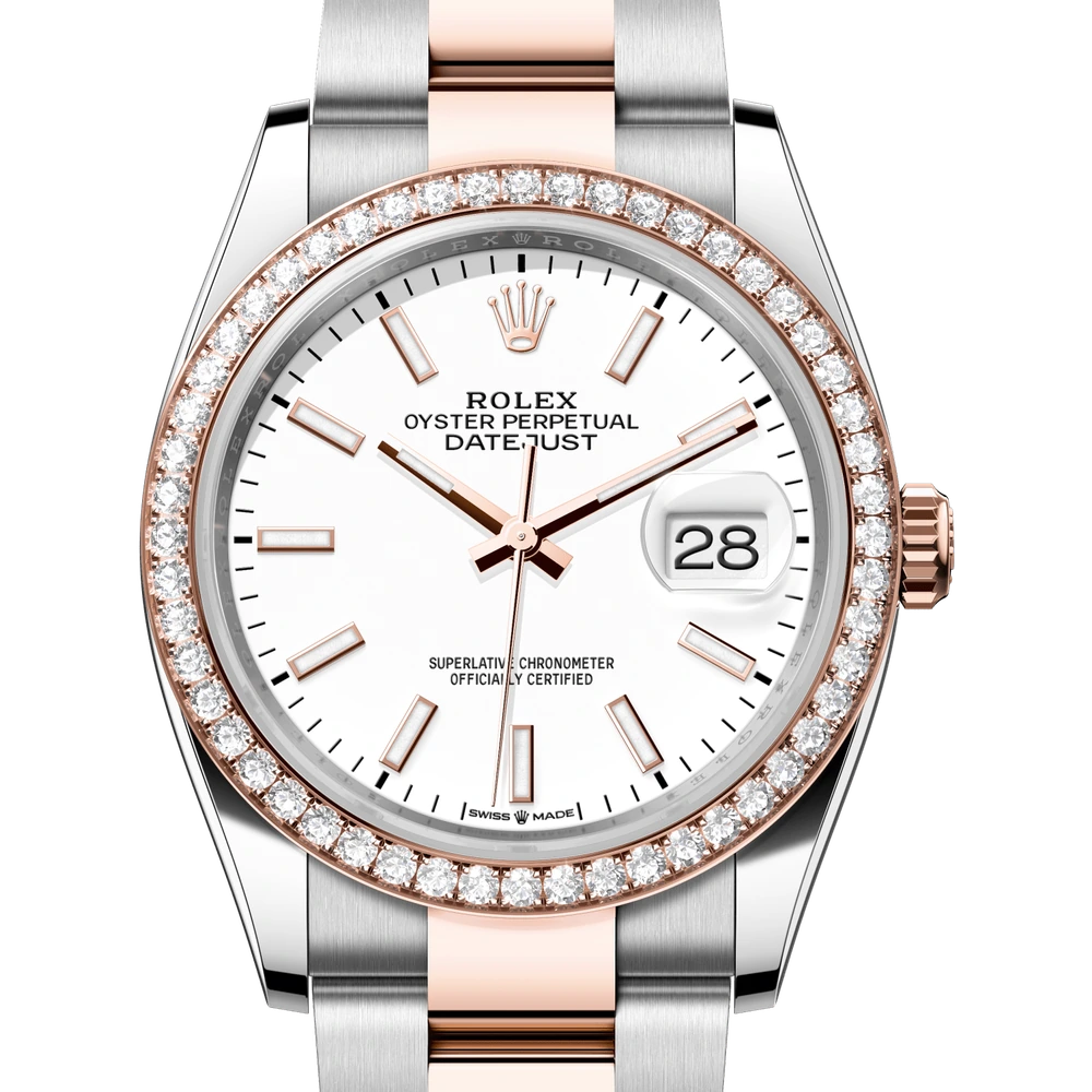 Rolex Datejust 36 Oyster, 36 mm, Oystersteel, Everose gold and diamonds Reference 126281RBR