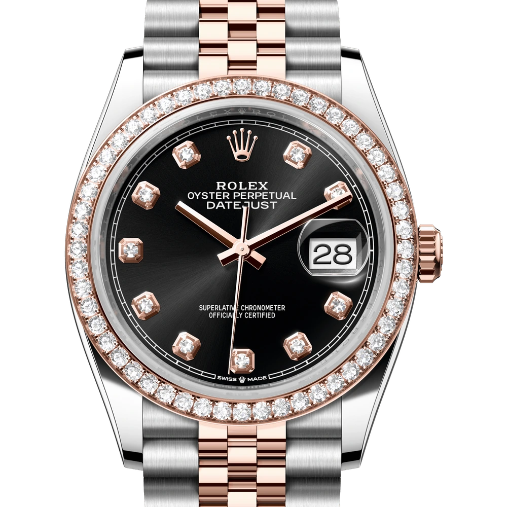 Rolex Datejust 36 Oyster, 36 mm, Oystersteel, Everose gold and diamonds Reference 126281RBR