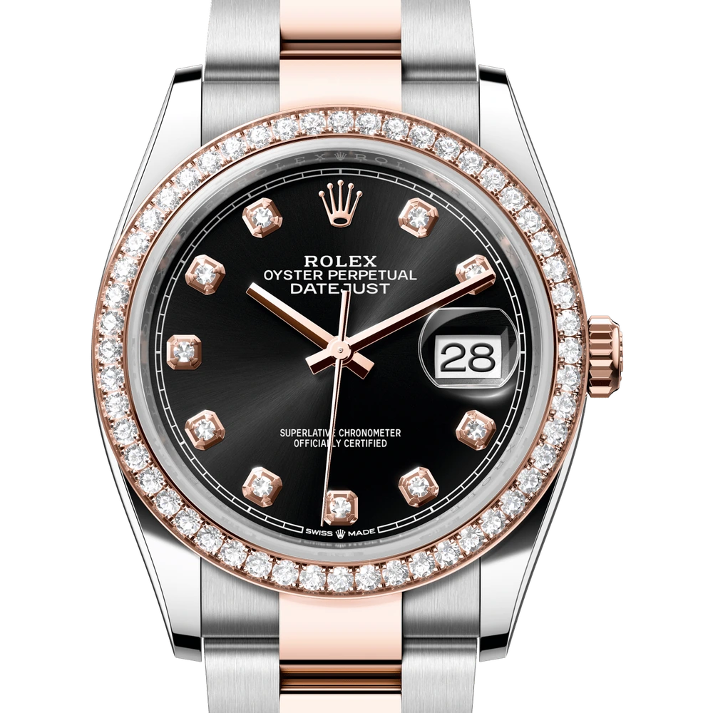 Rolex Datejust 36 Oyster, 36 mm, Oystersteel, Everose gold and diamonds Reference 126281RBR