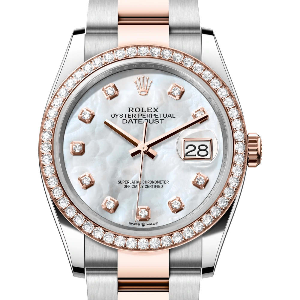 Rolex Datejust 36 Oyster, 36 mm, Oystersteel, Everose gold and diamonds Reference 126281RBR