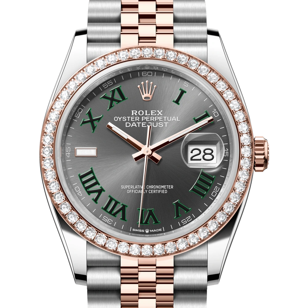 Rolex Datejust 36 Oyster, 36 mm, Oystersteel, Everose gold and diamonds Reference 126281RBR