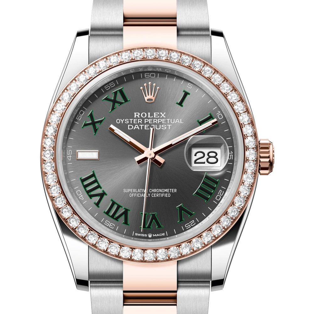 Rolex Datejust 36 Oyster, 36 mm, Oystersteel, Everose gold and diamonds Reference 126281RBR