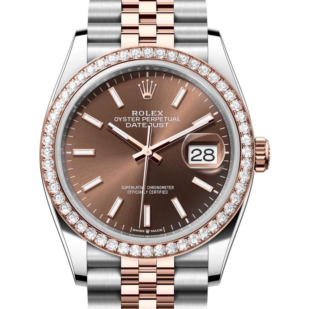 Rolex Datejust 36 Oyster, 36 mm, Oystersteel, Everose gold and diamonds Reference 126281RBR