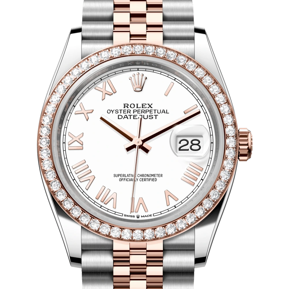 Rolex Datejust 36 Oyster, 36 mm, Oystersteel, Everose gold and diamonds Reference 126281RBR